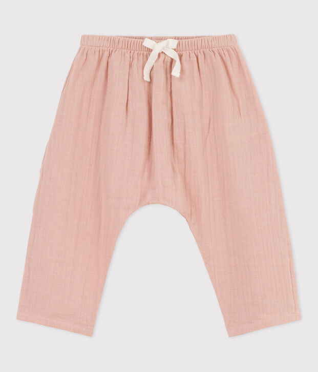 Pantaloni beb&egrave; in garza di cotone rosa