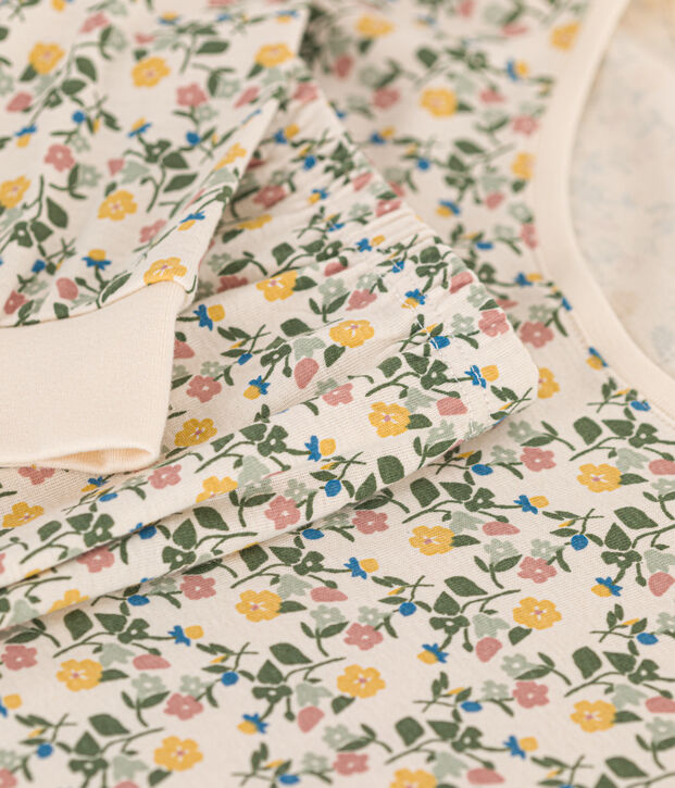 Pigiama motivo floreale donna in cotone ecru/multicolore