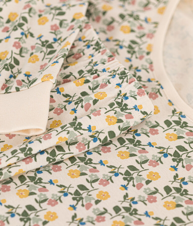 Pigiama motivo floreale donna in cotone ecru/multicolore