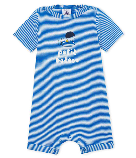 Tutina corta bebè maschio millerighe blu RIYADH/bianco MARSHMALLOW