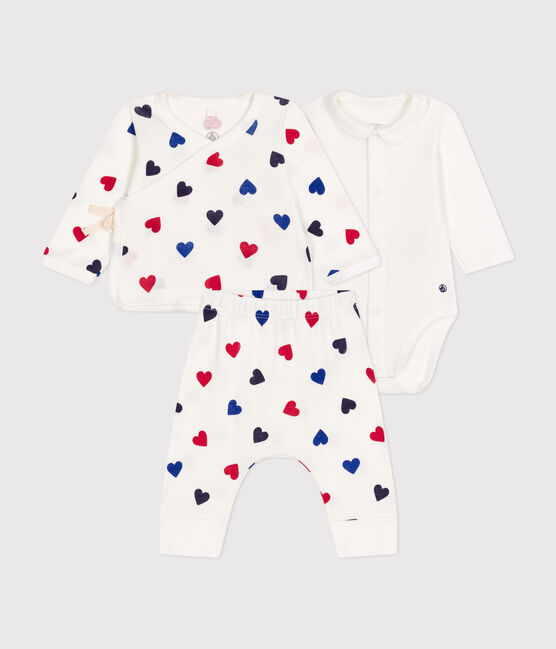 Set 3 pezzi in cotone neonato bianco MARSHMALLOW/bianco MULTICO