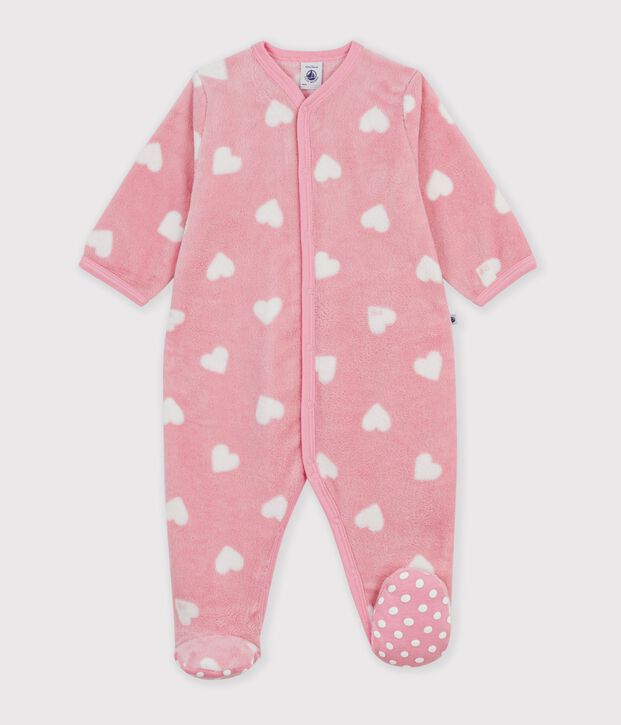 Tutina imbottita in pile con cuori stampati neonato rosa/bianco