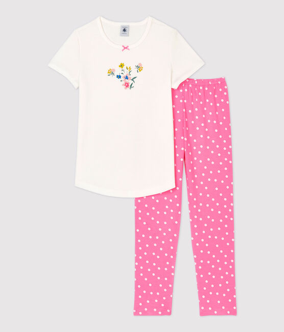 Pigiama bambina manica corta in cotone rosa PETAL/bianco MARSHMALLOW
