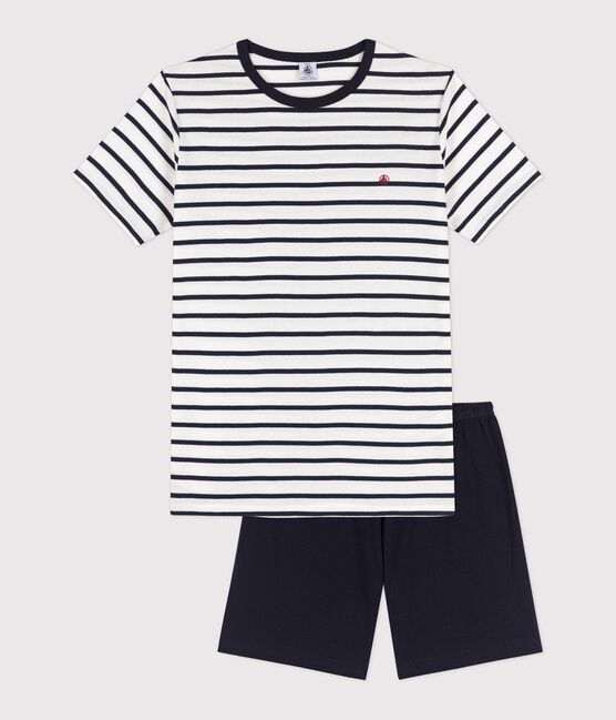 Pigiama corto a righe marinière unisex a costine bianco MARSHMALLOW/blu SMOKING