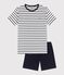 Pigiama corto a righe marinière unisex a costine bianco MARSHMALLOW/blu SMOKING