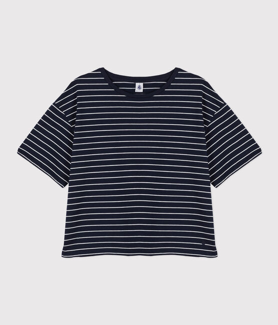 T-shirt LE BOXY in cotone Donna blu SMOKING/bianco MARSHMALLOW