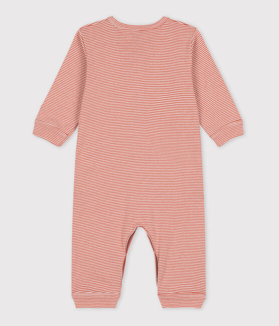 Tutina pigiama senza piedi bebè in cotone millerighe rosa BRANDY/bianco MARSHMALLOW
