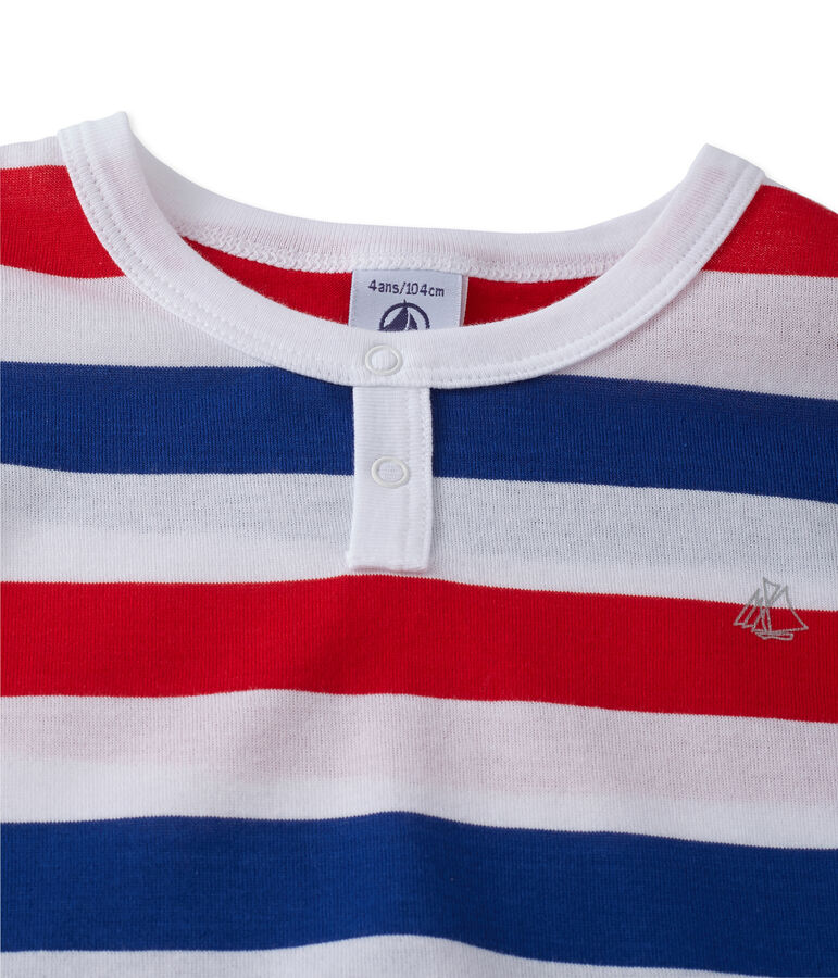 Pyjacourt gar&ccedil;on en jersey ray&eacute; bianco/blu/bianco