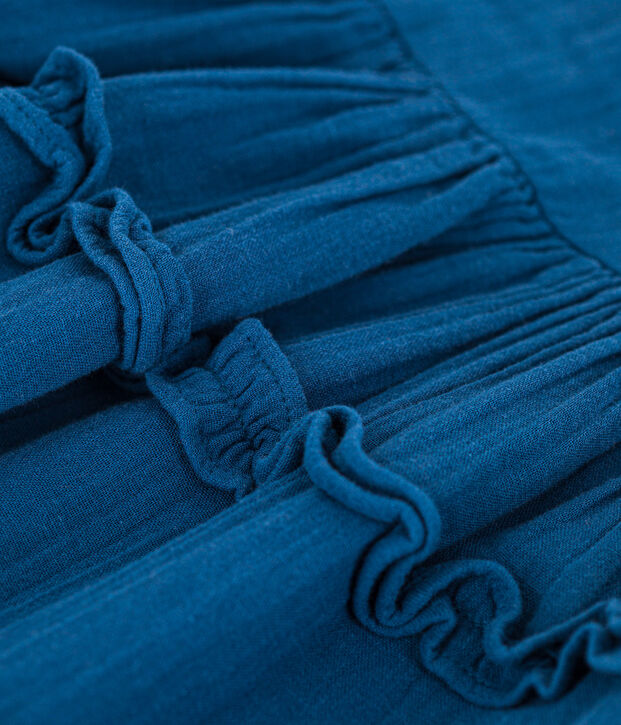 Abito a maniche corte in garza di cotone bambina blu