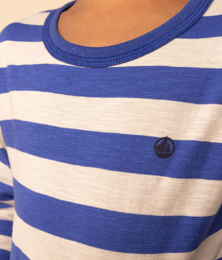 T-shirt a maniche lunghe in cotone bambino blu/grigio