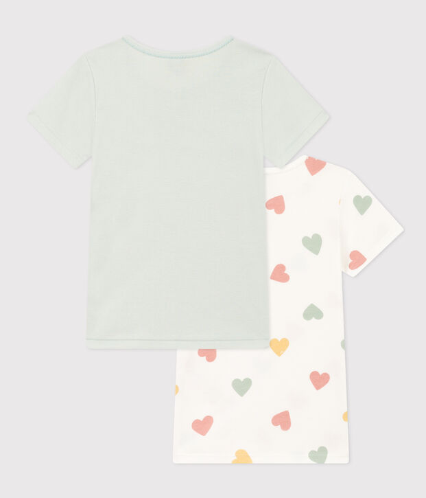Confezione da 2 t-shirt a maniche corte bambina in cotone motivo cuore multicolore