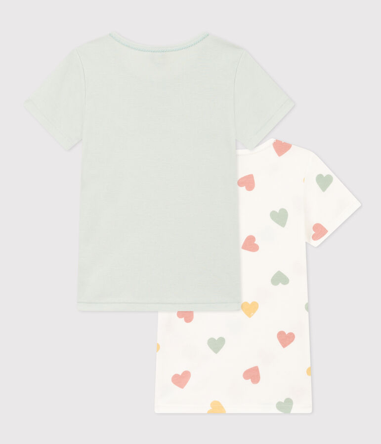 Confezione da 2 t-shirt a maniche corte bambina in cotone motivo cuore multicolore