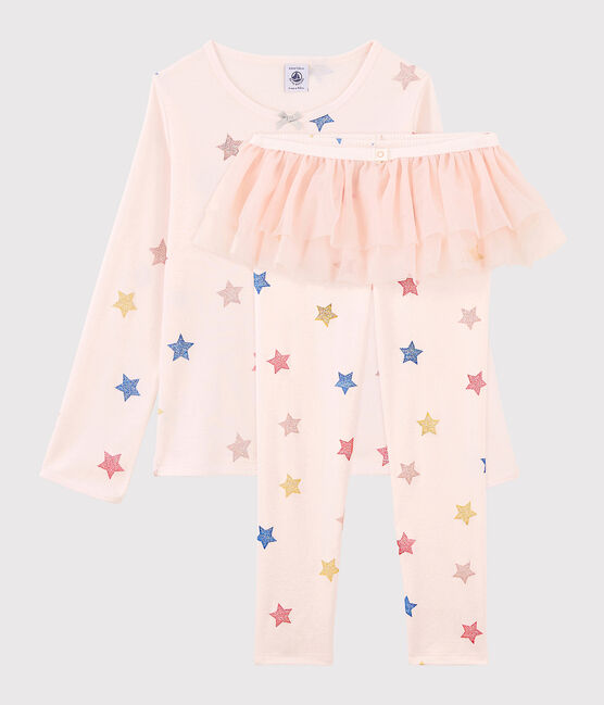 Pigiama maschera ballerina bambina a costine rosa FLEUR/bianco MULTICO