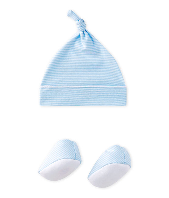 Coordinato cappellino nascita + scarpine bebé blu FRAICHEUR/bianco ECUME