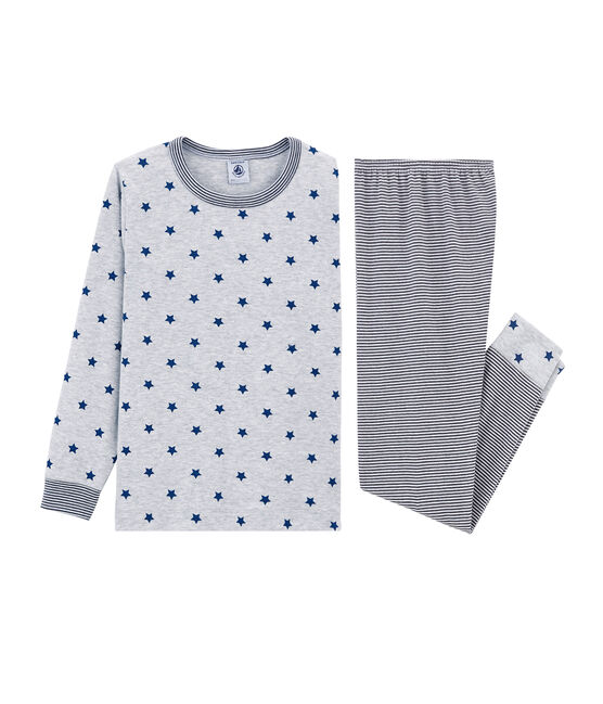 Pigiama bambino a costine grigio POUSSIERE/bianco MULTICO