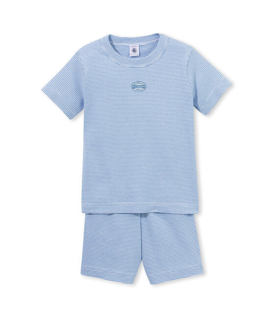 Pigiama corto bambino millerighe blu ALASKA/bianco ECUME