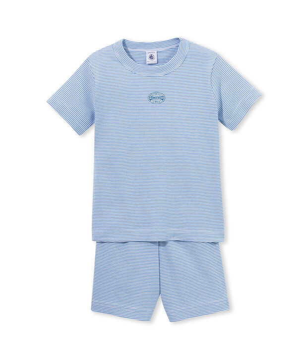 Pigiama corto bambino millerighe blu/bianco