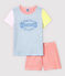 Pigiama corto millerighe colorate bambina in cotone blu JASMIN/bianco MULTICO