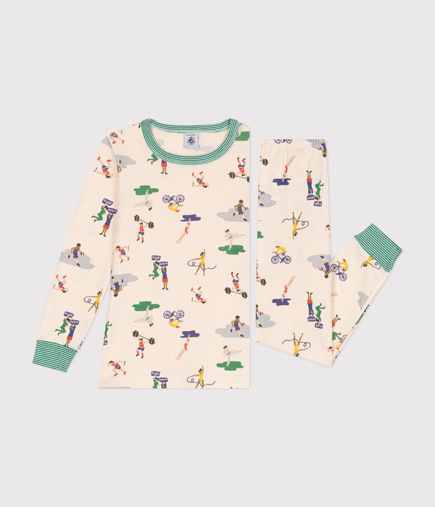 Pigiama in cotone con stampa multi sport bambino ecru/multicolore