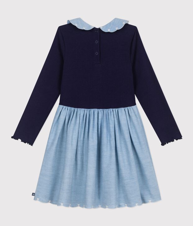 Abito a maniche lunghe bimateriale in cotone bambina SOIR