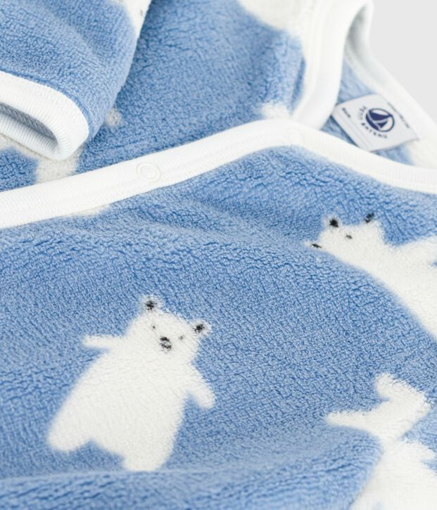 Tutina imbottita invernale in pile con orsi stampati neonato blu/ecru