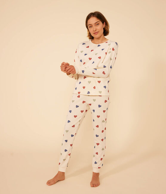 Pigiama motivo a cuore donna in cotone bianco AVALANCHE/ MULTICO