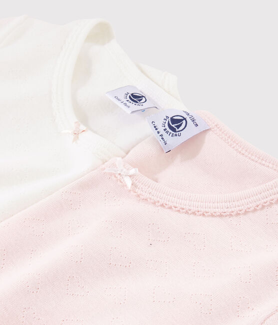 Confezione da 2 t-shirt maniche corte traforate pastello bambina in cotone biologico variante 1