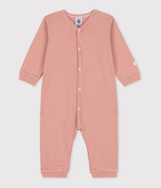 Tutina pigiama senza piedi bebè in cotone millerighe rosa BRANDY/bianco MARSHMALLOW