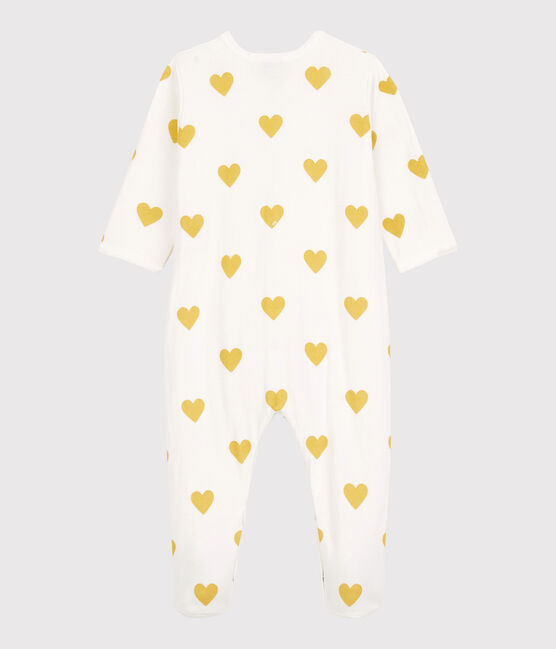 Tutina pigiama bebè a cuori gialli in cotone biologico bianco MARSHMALLOW/giallo OCRE