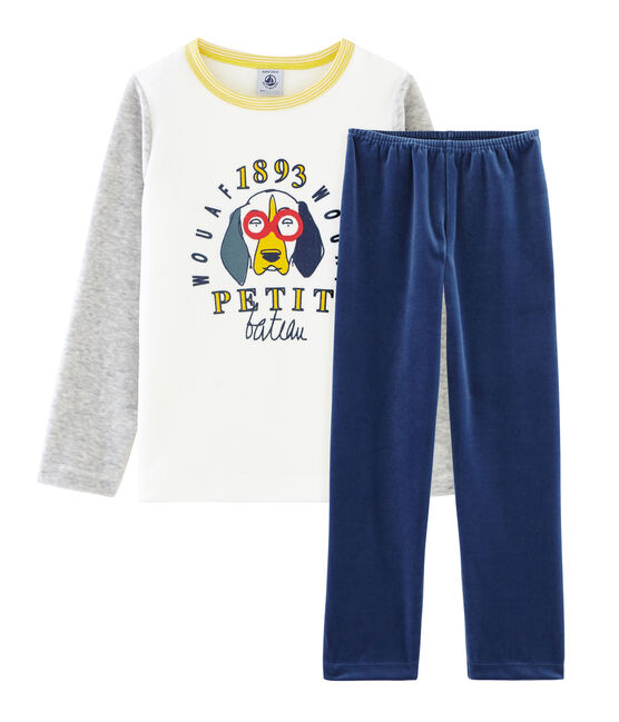Pigiama bambino in ciniglia blu MEDIEVAL/grigio POUSSIERE/ MULTICO