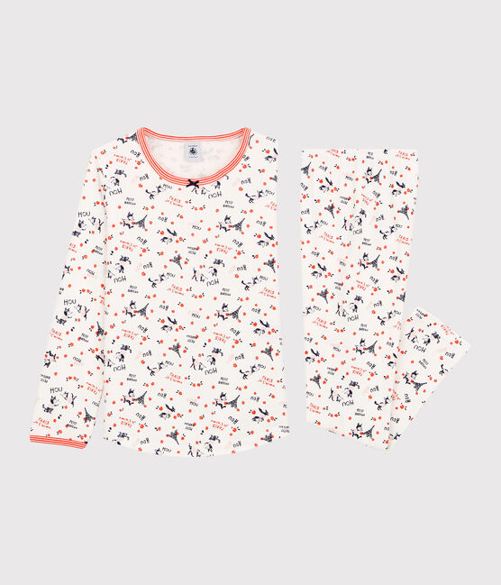 Pigiama bambina fantasia Parigi rosa in cotone biologico bianco MARSHMALLOW/bianco MULTICO