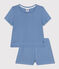 Pigiama corto bambina in cotone traforato tinta unita blu BEACH