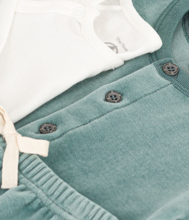 Completo in velluto e body per beb&egrave; verde BRUT