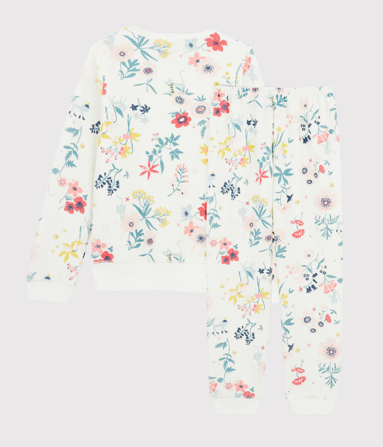 Pigiama a fiori bambina in ciniglia bianco/multicolore