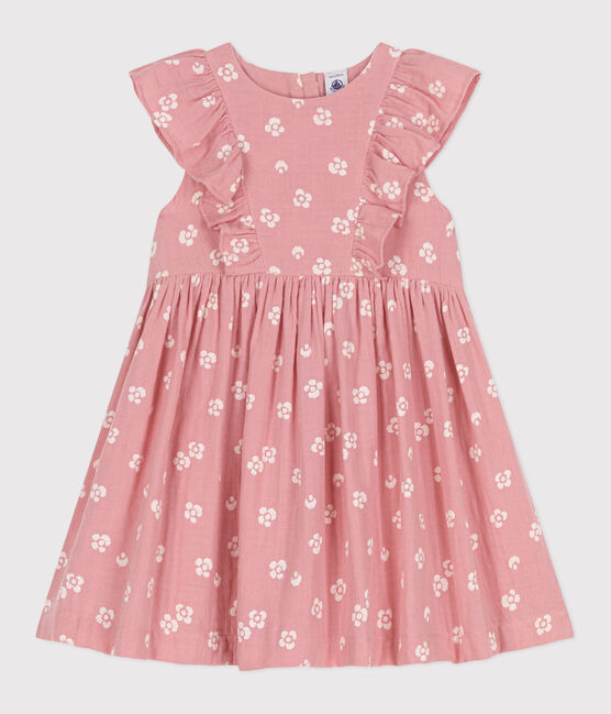 Abito senza maniche in cotone a fiori bambina rosa CHARME/bianco MARSHMALLOW