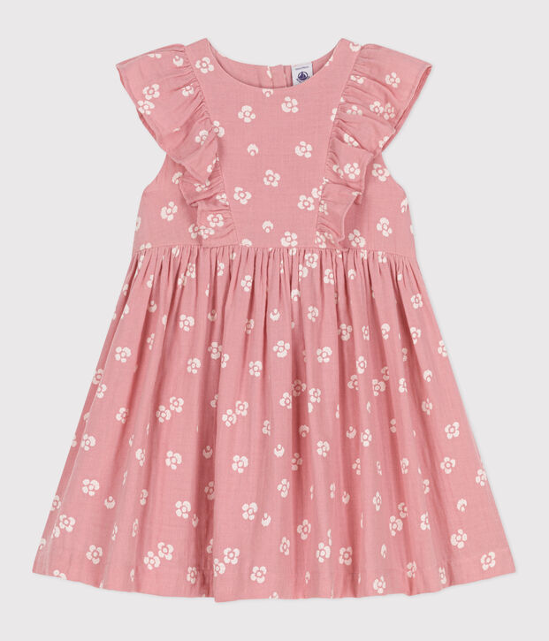 Abito senza maniche in cotone a fiori bambina rosa/bianco