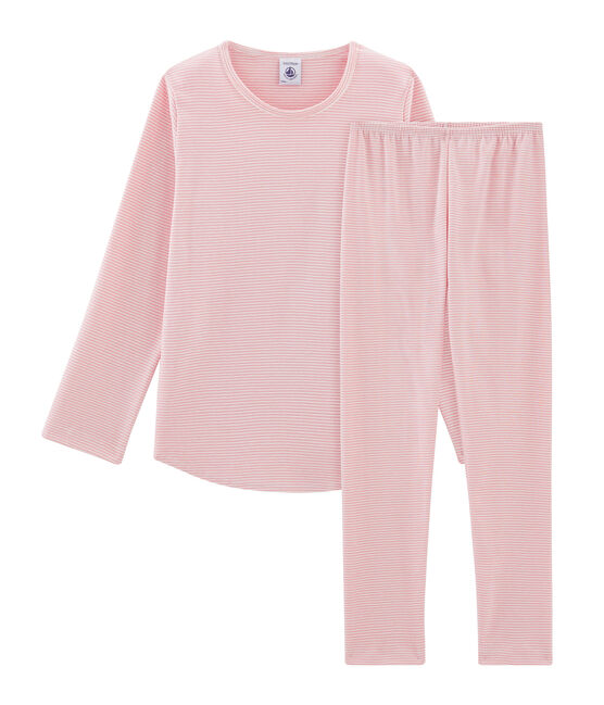 Pigiama bambina a costine rosa CHARME/bianco MARSHMALLOW