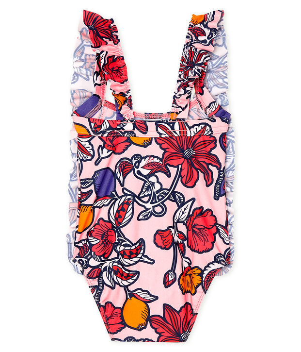 Costume da bagno intero ecoresponsabile bimba rosa/multicolore