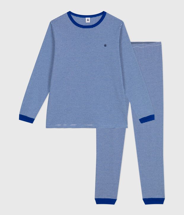 Pigiama in cotone a righe bambino blu/bianco