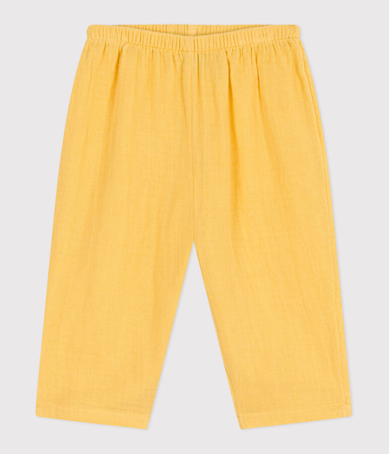 Pantaloni in garza di cotone tinta unita neonato giallo ORGE