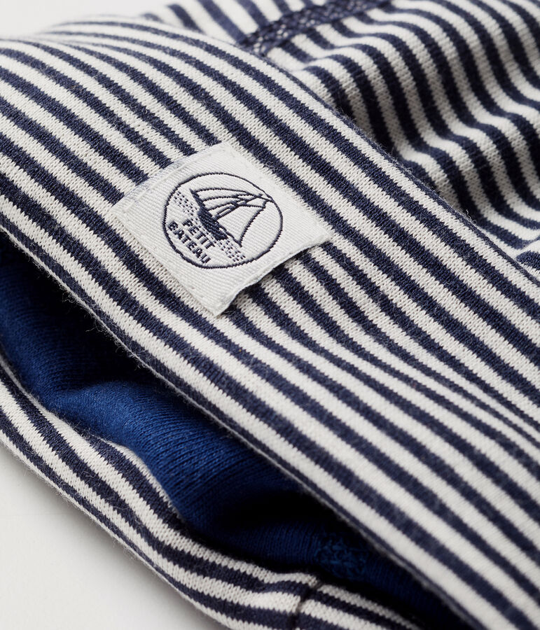 Cuffietta nascita anti-onde elettromagnetiche in jersey double face blu/bianco