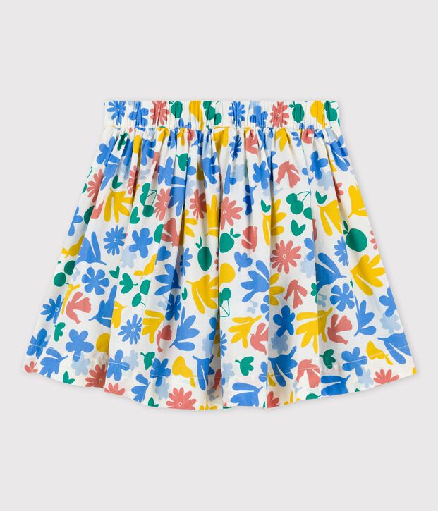 Gonna bambina in popeline fantasia bianco/multicolore