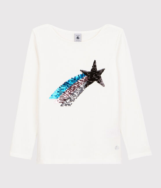 T-shirt bambina a maniche lunghe in cotone bianco MARSHMALLOW