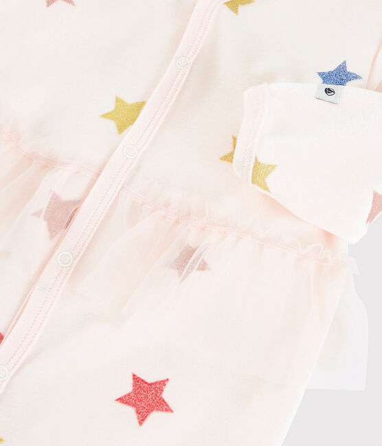 Tutina a stelle bebé femmina in ciniglia rosa FLEUR/bianco MULTICO
