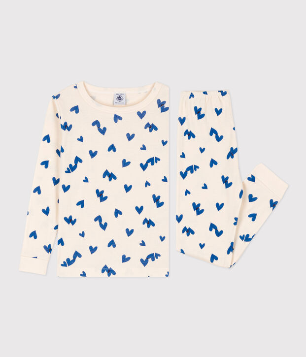 Pigiama bambina in cotone aderente ecru/multicolore