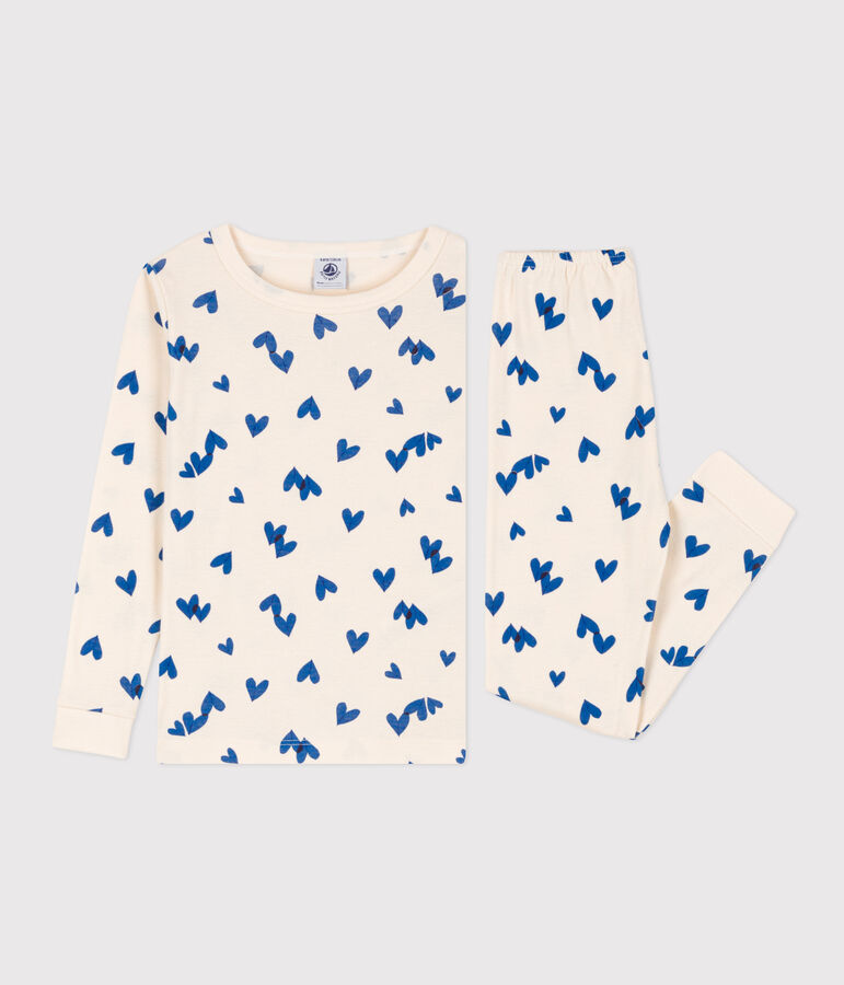 Pigiama bambina in cotone aderente ecru/multicolore