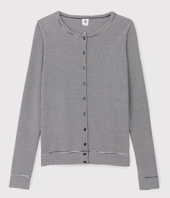 Cardigan iconico in cotone a righe Donna blu SMOKING/bianco MARSHMALLOW