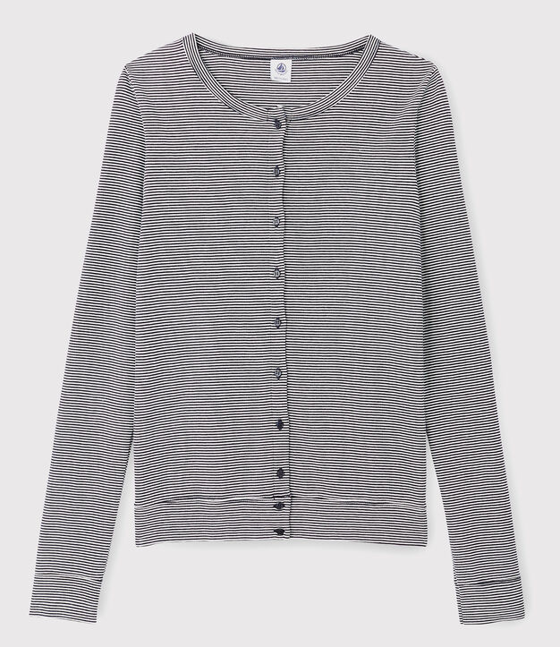 Cardigan iconico in cotone a righe Donna blu/bianco