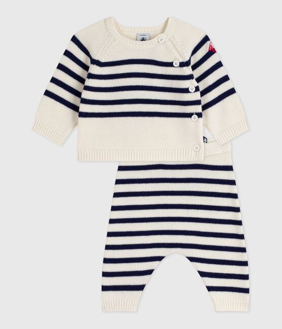 Completo 2 pezzi in maglia a righe marinière neonato blu MARSHMALLOW/ SOIR