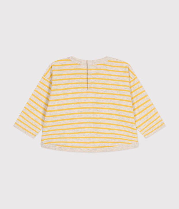 T-shirt beb&egrave; a maniche lunghe in tubique beige/giallo